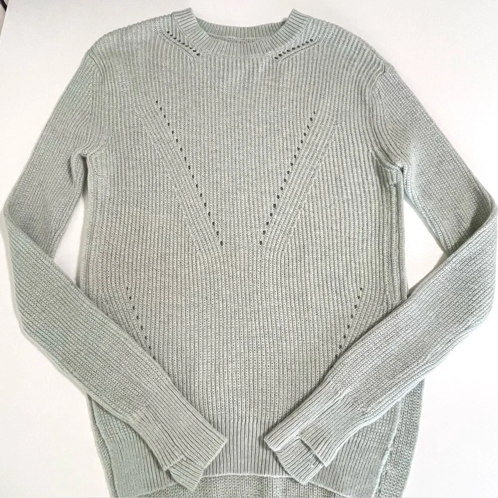 Lululemon Seva Sweater Merino Wool Pointelle Knit High Low Pullover Minty Grey 4